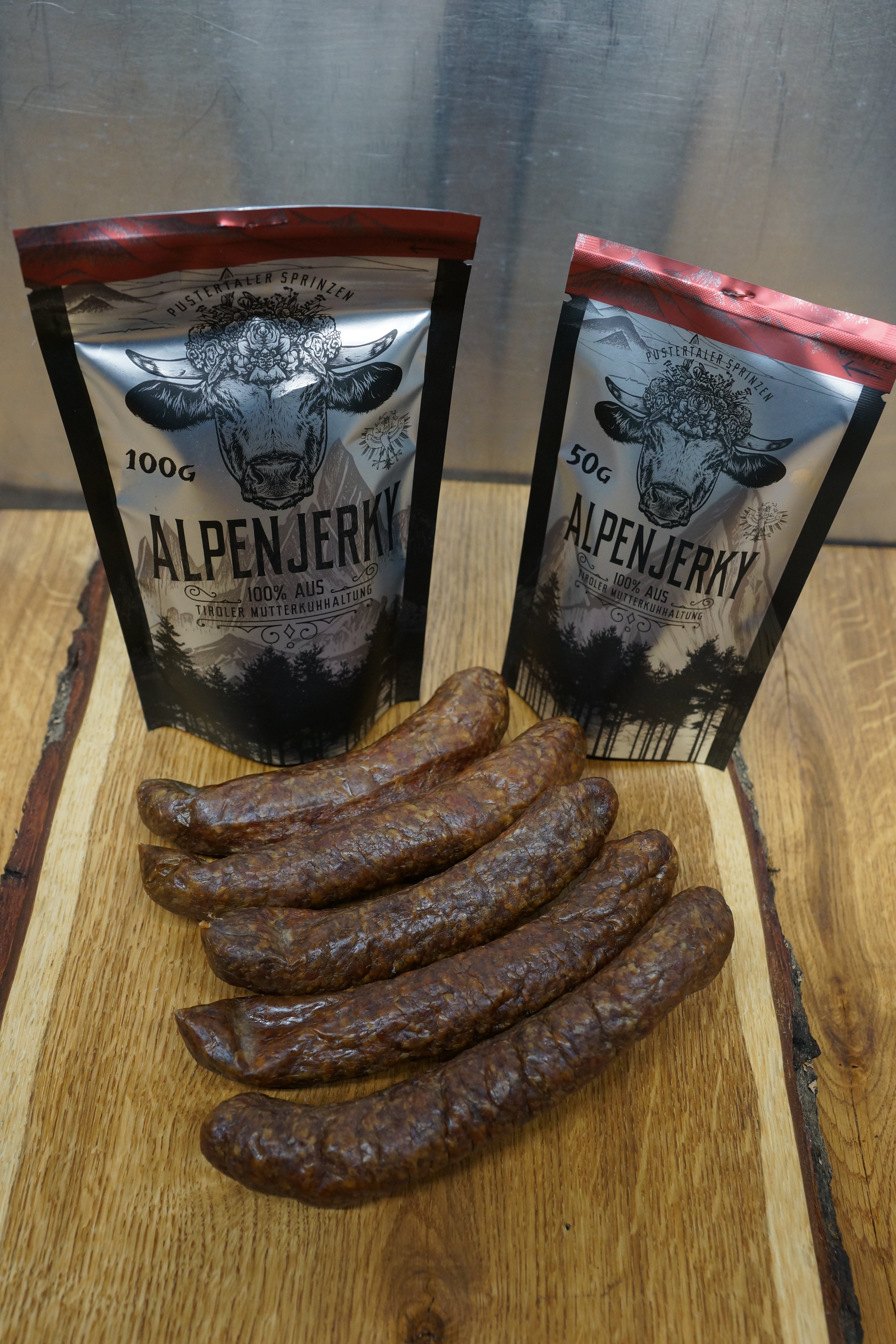 AlpenJerky 50 g & 100 g – Tiroler Beef Jerky vom Sprinzenochsen