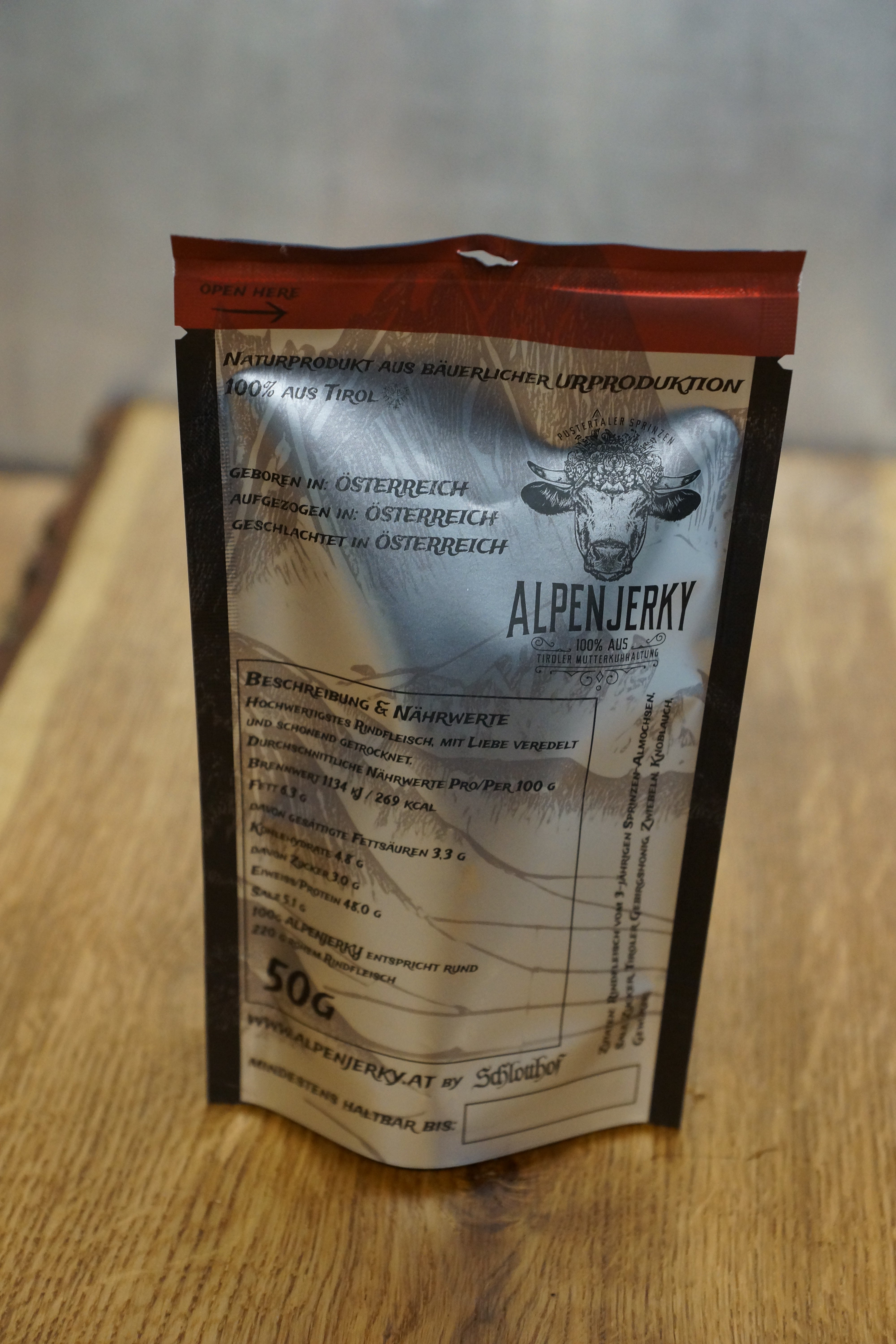 AlpenJerky 50 g – Beef Jerky vom Sprinzenochsen aus Tirol